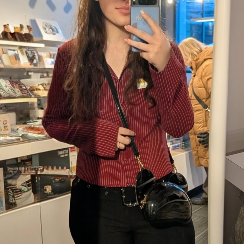 SHEIN Burgundy Pinstripe Button-Down Shirt